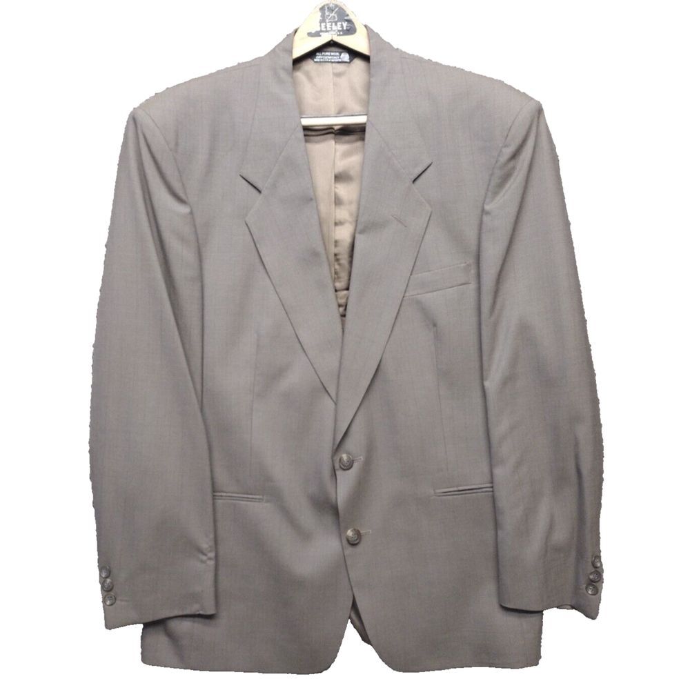 VTG Henry Grethel 100% Wool Suit Jacket Mens SZ 44 Brown 2 Button Ventless Coat